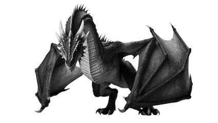 Obraz premium Black dragon with large wings and sharp claws, fantasy creature