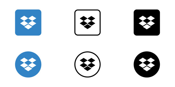 Dropbox logo icon collection with various styles in different shapes and sizes on white background.