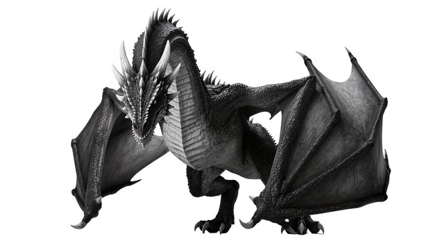 Black dragon with large wings and sharp claws, fantasy creature