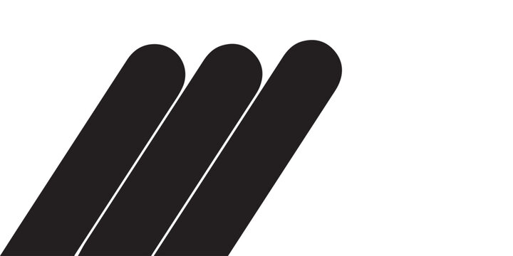 Minimalist graphic design featuring three parallel diagonal black rounded bars on a white background.