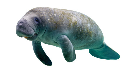 Gray manatee with algae on skin swimming © Peregrine