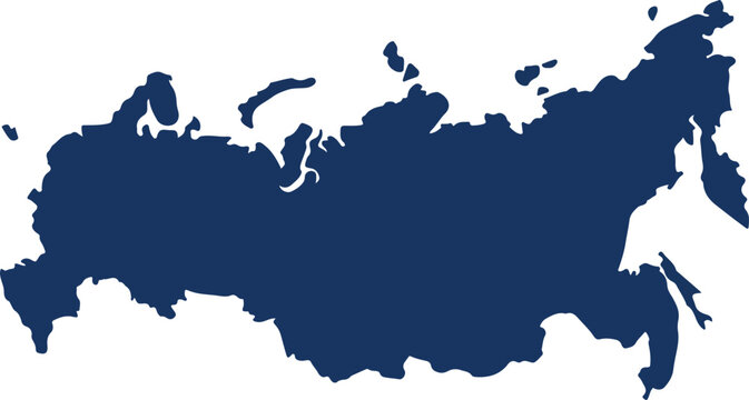 Simple dark blue map of Russia isolated on white background.