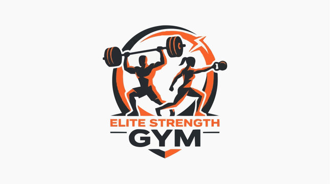 Elite Strength Gym Logo with Male and Female Athletes