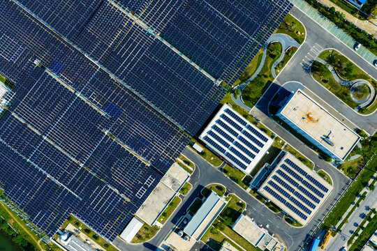 solar panels covering wastewater treatment plant