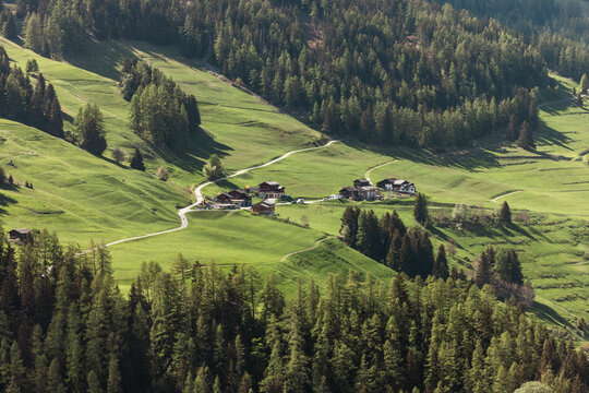 Swiss Alpine Valley with Chalets Between Geneva and Italy