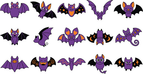 Fototapeta premium Cartoon bat collection halloween graphics for party supplies decorations and digital designs