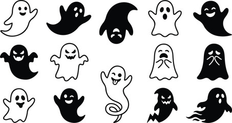 Fototapeta premium Ghost character collection halloween spooky apparitions vector graphics