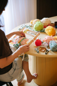 weaving process and natural fiber textures.