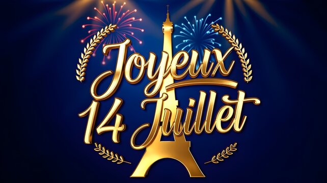 Joyeux 14 juillet celebration with eiffel tower