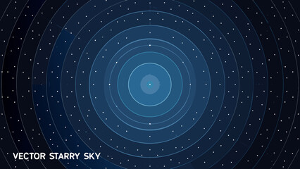 Concentric circle pattern with scattered stars a dark blue vector illustration for space themed designs astronomy celestial © Rana