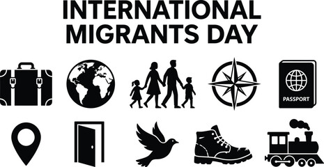 Fototapeta premium International migrants day vector illustration with symbolic icons