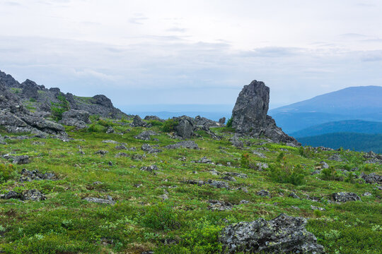 Landscape of the mountains in the North Ural Mountains, Russia.