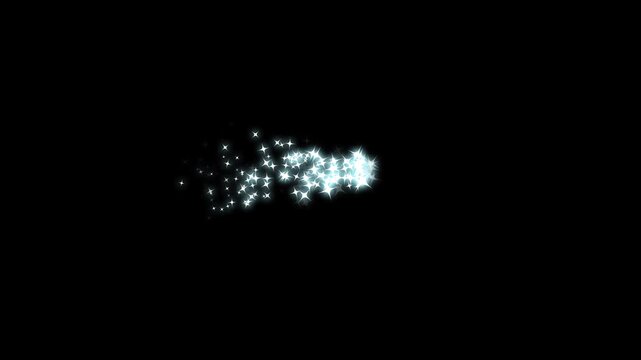 Shining glitter star sparkle animation, white glow fairy dust trail burst, fairy dust shimmer path, elegant Christmas style motion, doodle glitter blink star trail toward motion on black screen.4k