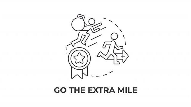 Go the extra mile line concept icon animation. Peak performance mindset. Personal potential growth. Career development. Animated outline round motion graphic. Minimal HD video with alpha channel