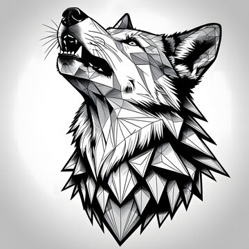 geometric howling wolf head stylized vector illustration