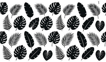 Simple Tropical Leaf Seamless Pattern with Minimal Botanical Foliage Vector Background © Mstsweety