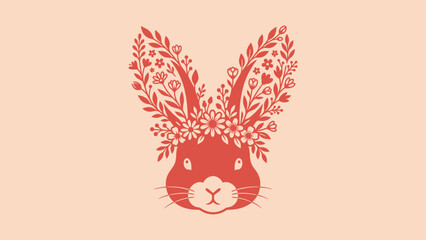 Cute bunny vector illustration with floral ears and flower crown for Easter and spring greeting cards © Sahabat