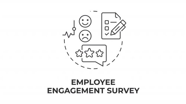 Employee engagement survey line concept icon animation. Corporate culture health. Workers insight gathering. Animated outline round motion graphic. Minimal HD video with alpha channel