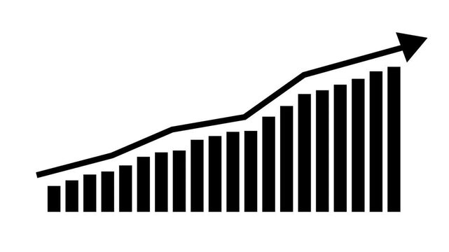 Animated financial blue growth chart with trend line graph. Growth bar chart of economy. Vector illustration isolated on white background.