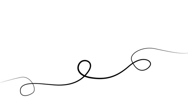 Animated black tape appear and disappear. Decorative line with loops. Looped video. Linear vector illustration isolated on white background.