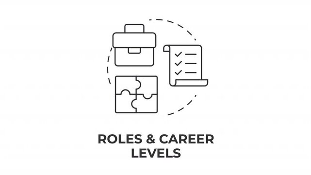 Roles and career levels line concept icon animation. Skills based talent optimization. Corporate structure design. Animated outline round motion graphic. Minimal HD video with alpha channel
