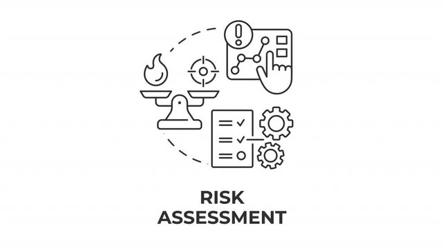Risk assessment line concept icon animation. Data driven compliance solutions. Operational vulnerability analysis. Animated outline round motion graphic. Minimal HD video with alpha channel