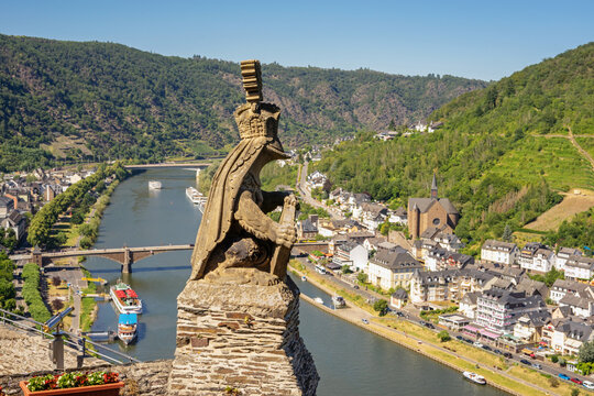 Germany, 29 June 2019: Castle Reichsburg sits above the medieval town of Cochem on the Mosel River, Germany.