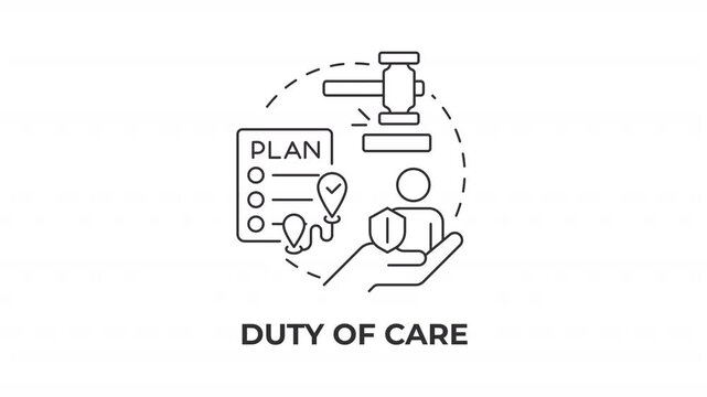 Duty of care line concept icon animation. Legal obligations in workplace safety. Operational risk management. Animated outline round motion graphic. Minimal HD video with alpha channel