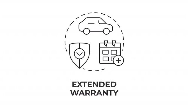 Extended warranty line concept icon animation. Long term automotive coverage. Smart auto investment protection. Animated outline round motion graphic. Minimal HD video with alpha channel