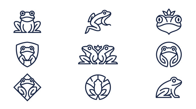 Frog icons in various poses.