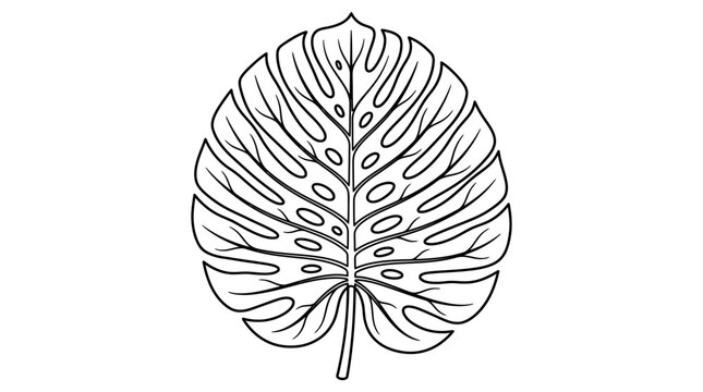 Detailed illustration of a large leaf with holes 014 for design and decoration purposes