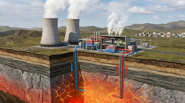 Geothermal Power Plant Cross-Section &ndash; 3D Energy Illustration
