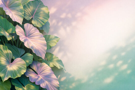 Tropical Elephant Ear Leaves Background with Soft Natural Light
