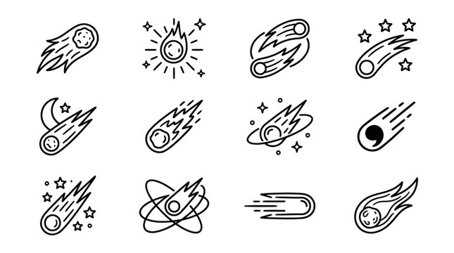 Black and white comet line icons.
