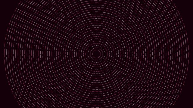 Abstract concentric circles motion animation 4k background, with rotating dashed, lines in dark, red and white