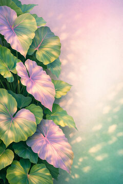 Tropical Botanical Leaves Vertical Background with Soft Pastel Lighting