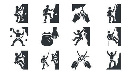 Obraz premium Black and white rock climbing icons.