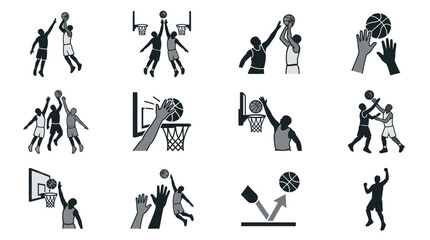 Black silhouettes of people playing basketball. © siska
