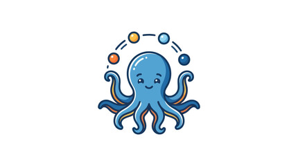 Blue cartoon octopus with colorful balls. © siska