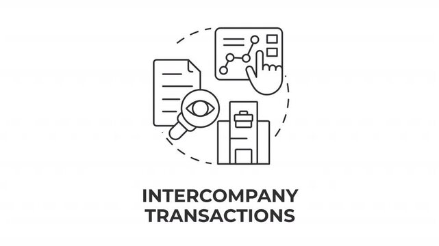 Intercompany transactions line concept icon animation. Corporate financial alignment. Enterprise accounting transparency. Animated outline round motion graphic. Minimal HD video with alpha channel