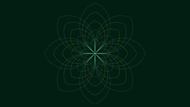 Abstract geometric flower animation with rotating neon lines on dark 4k background