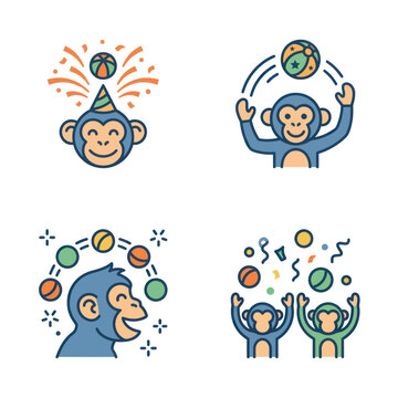 Blue monkeys playing with balls.