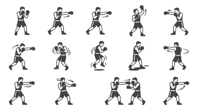 Boxer in various fighting poses motion.