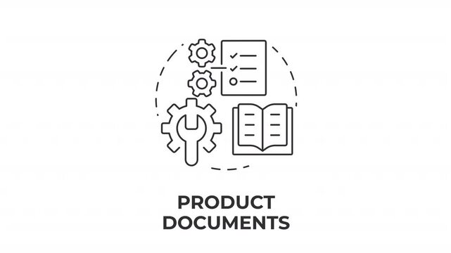 Product documents line concept icon animation. Technical documentation workflow. Agile standard operating procedures. Animated outline round motion graphic. Minimal HD video with alpha channel