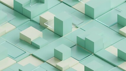 3D rendering of teal and white interlocking cubes forming a complex geometric pattern
