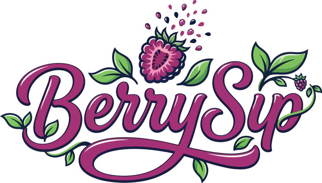Berry Sip raspberry fruit smoothie logo with vibrant juice splash