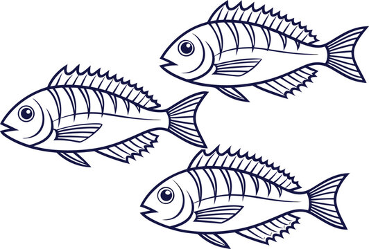 Snapper Fish Outline Strokes Illustration. Snapper Fish Line Art Collection. Snapper Outline Seafood Design. Snapper Fish Stroke Drawing. Marine Snapper Fish Outline Icons. Ocean Snapper Fish Line