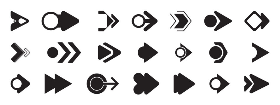Bullet points. Black vector symbol collection with geometric shapes, arrows, stars, hearts in modern style. Minimal user interface elements for apps, websites, infographics. Bullet point vector.
