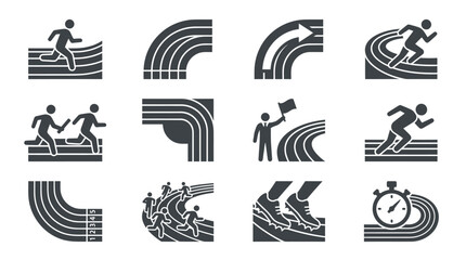 Obraz premium Black and white athletic track icons.