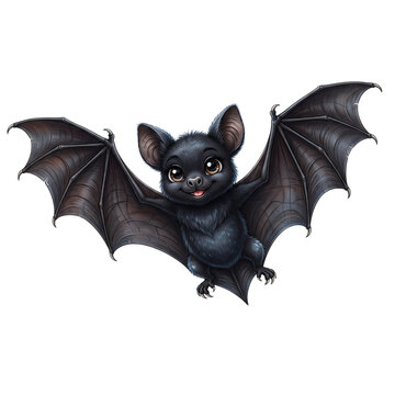 Black bat flying against clear sky background